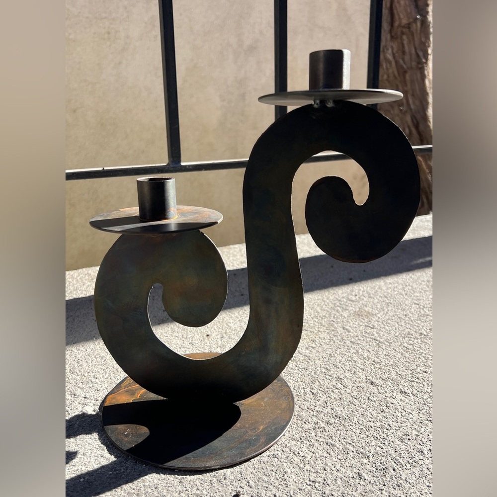 Vinatge Wrought Iron Double Scroll Gothic Art Design Candle Holder
